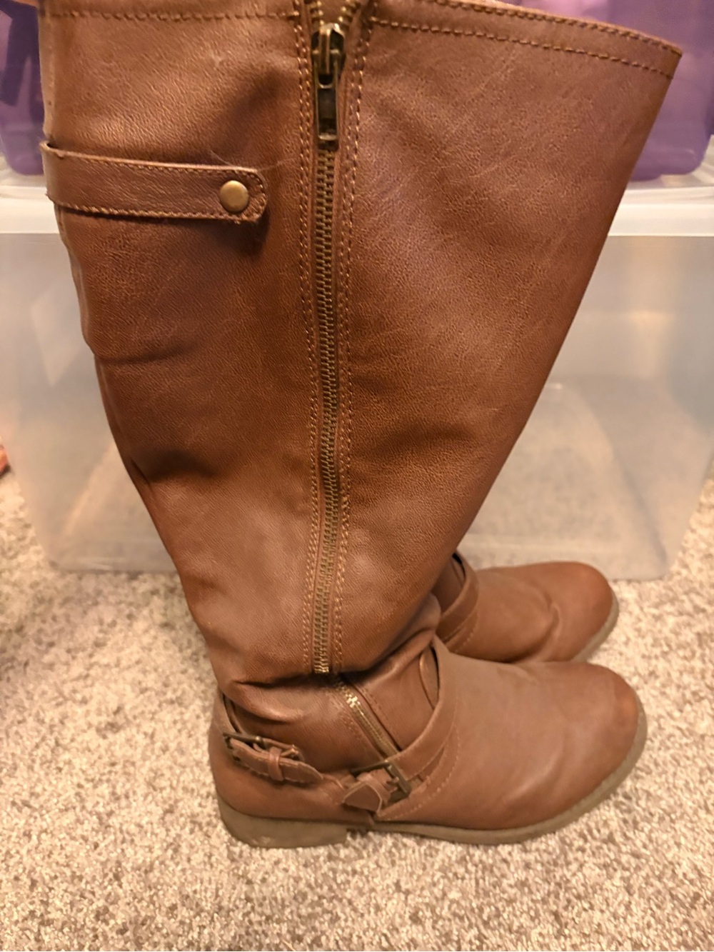 Women's Brown Mid-Calf Buckle Riding Boots